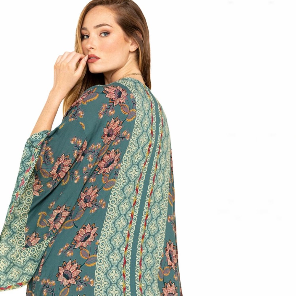 Bohemian Floral Waist-Tie Handkerchief Wrap Kimono - Picture 4 of 14